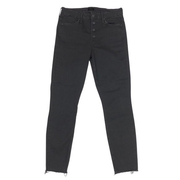 Mother The Pixie Ankle Fray Jeans Not Guilty Size 30 30X27 Black Stretch - Picture 1 of 10